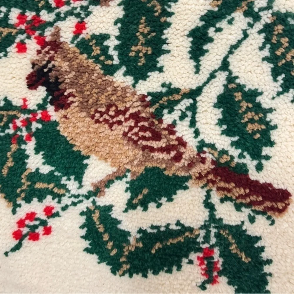 Vintage Cardinal‎ Hollyberry Latch Hook Wall Hanging Handmade Holiday